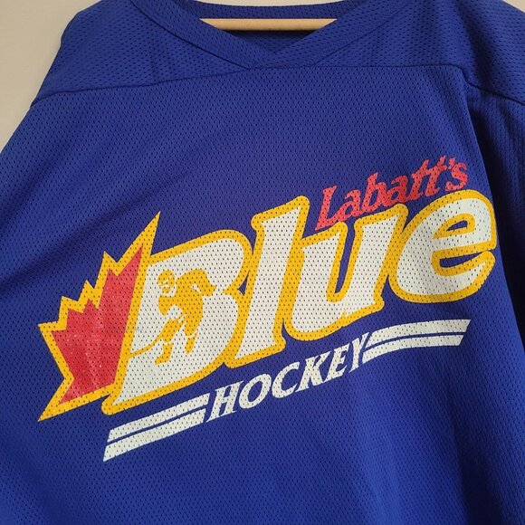 Vintage Labatt's Blue Hockey Jersey XLarge V Neck Wide Sleeve Shirt - Picture 2 of 11
